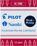 PILOT Namiki IC100 Fountain Pen Ink Cartridges, Blue/Black, 12-Pack