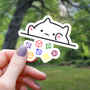Mimic Gaming Co - White Cat Throwing Polyhedral Dice Sticker - 3"