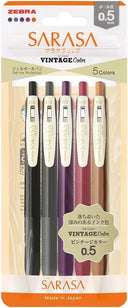 Zebra Sarasa Clip 0.5 Retractable Gel Ink Pen 5 Vintage color Set #2 (JJ15-5C-VI2-N)