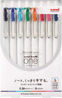 Uni Ball One, Gel Ink 0.38mm Ballpoint Pen, 8 Colors Set