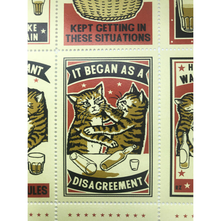 The Portland Stamp Company - Drunk Cats - Lick & Stick Stamps
