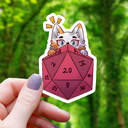 Mimic Gaming Co - Cat Peeking Over D20 Dice Sticker - 3"